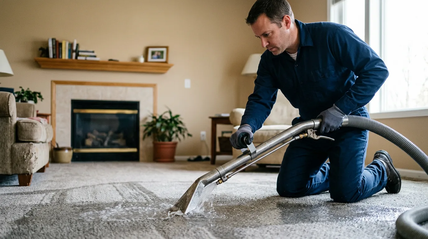 Water damage restoration technician working near Milford, CT